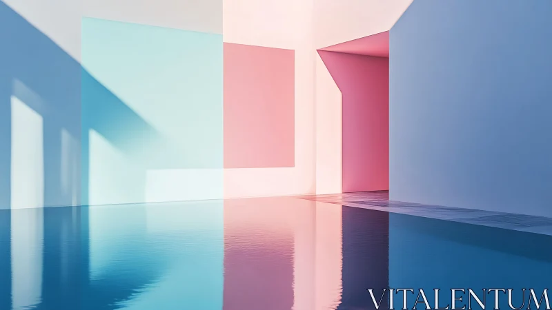 Serene Architectural Dreamscape with Reflected Colors.