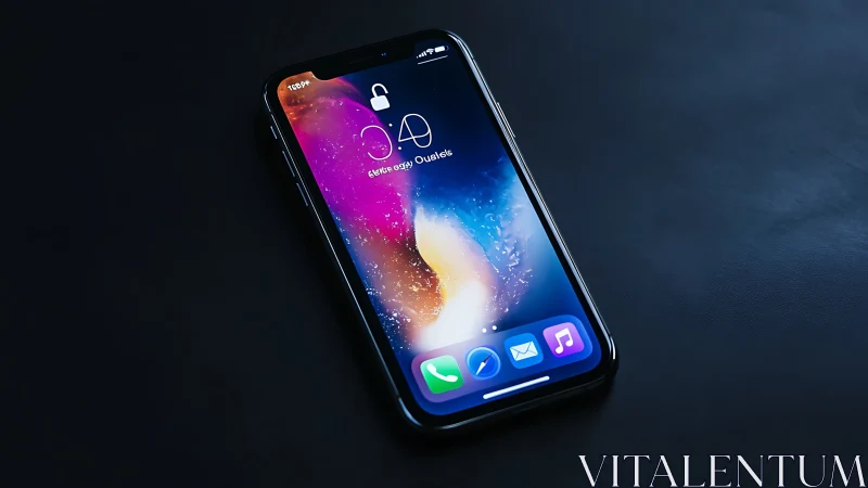 Modern smartphone with vibrant nebula wallpaper.