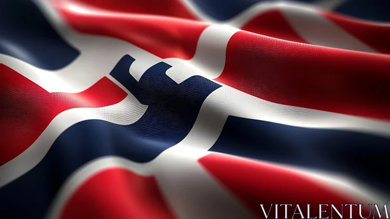 Norwegian flag waves in soft folds and dramatic light.