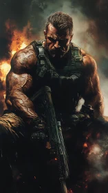 Battle-worn warrior resting quietly in the fading firelight.