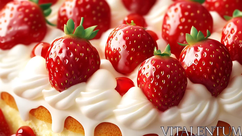 Fresh Strawberries on Cream Cake with Golden Sponge.