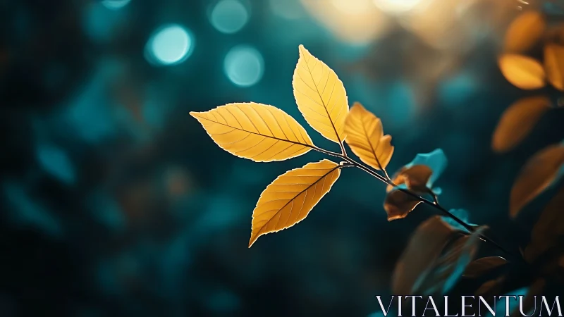 Golden autumn leaves in soft bokeh light, nature photography style.