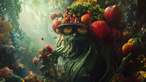 Vegetal guardian portrait merges organic forms and surreal light