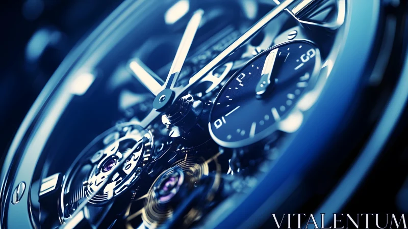 Luxury Mechanical Watch Close-Up in Modern Blue Tones, Macro Style.