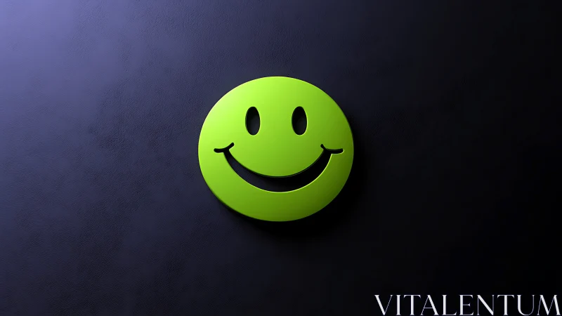 Green 3D smiley face icon on dark textured background.