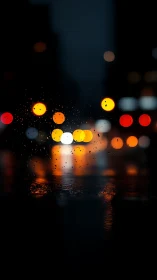 Rain-soaked city bokeh glows against deep midnight skyline.