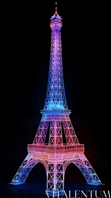 Digital lattice tower model displays gradient neon lighting