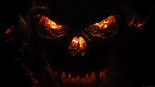 Molten skull silhouette glows from within dark void