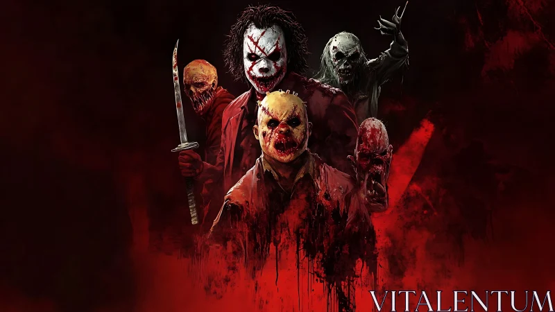 Grinning slaughter troupe emerging from a blood‑red void.