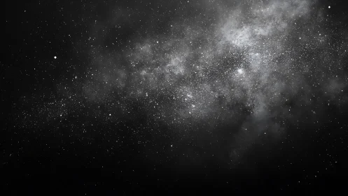 Dense Milky Way starfield spans dark monochrome night sky
