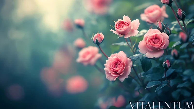 Pink Garden Roses in Soft Focus Bloom.