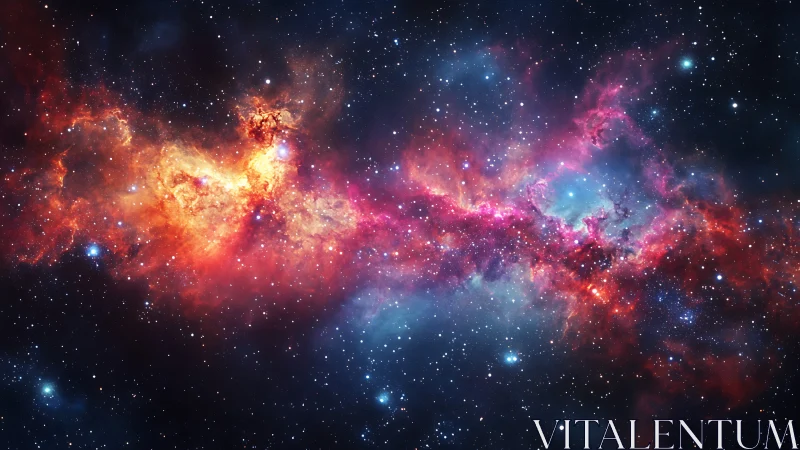 Stellar nebula arcs blaze through deep cosmic starfield.