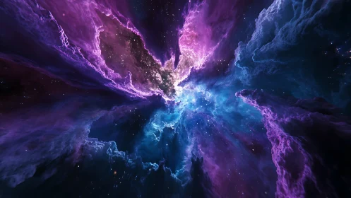 Digital nebula structure radiates outward in radial formation