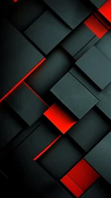 Geometric black panels with recessed red rectangular accents