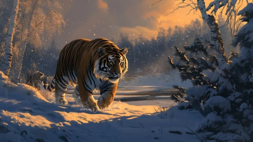 Winter dusk stroll with a quietly determined tiger.