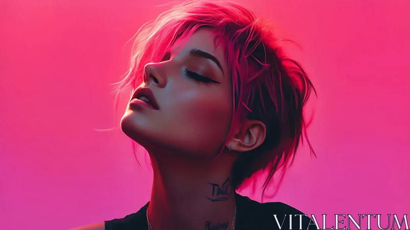 Digital painting portrait in neon magenta gradient lighting.