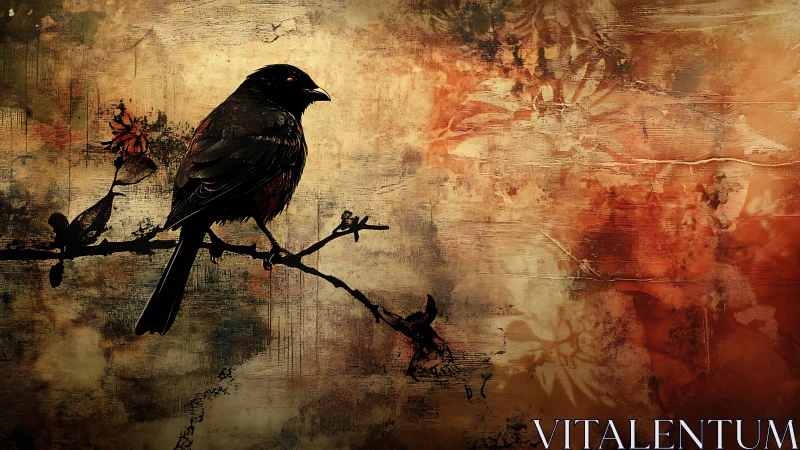 Quiet blackbird resting on a branch in warm autumn light.