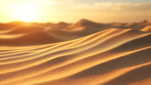 Low-angle desert sand ripples under warm sunset backlight