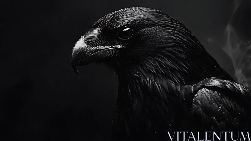 Raven intelligence glimmers within sculpted midnight feathers