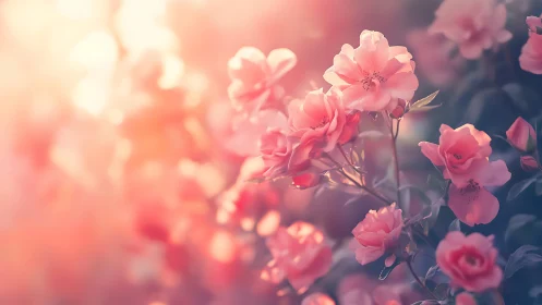 Soft-Focus Rose Garden in Golden Hour Light.