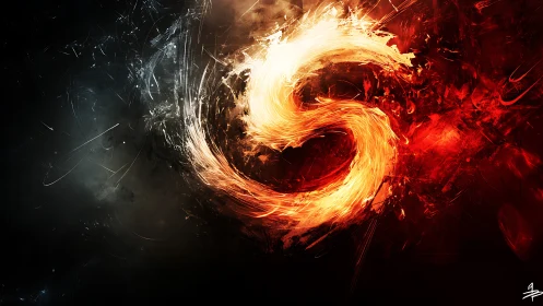 Swirling elemental vortex in luminous fire and shadow contrast.