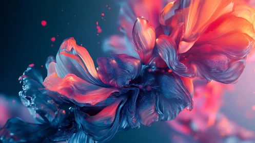 Abstract 3D petals in vivid blue and orange motion.