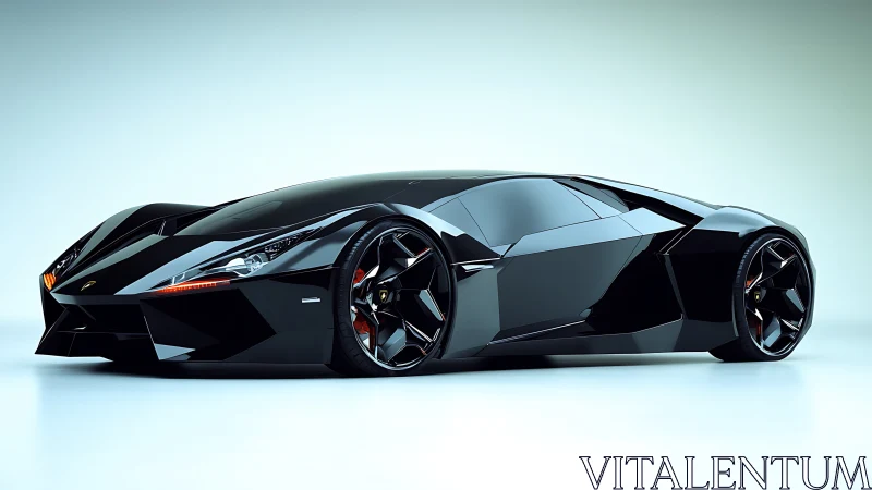 Sleek black supercar concept gleams under cool studio light