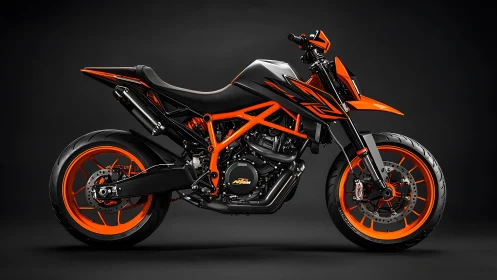 Orange and black naked sport motorcycle on dark studio background.