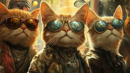 Three Cool Cats: Sunglasses and Attitude in Golden Light.