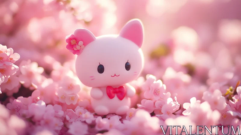 Sweet pastel kitty charm cuddled in soft pink blossoms.