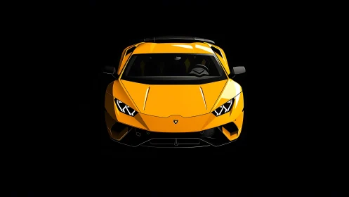 Yellow sports car front view isolates bold angular body