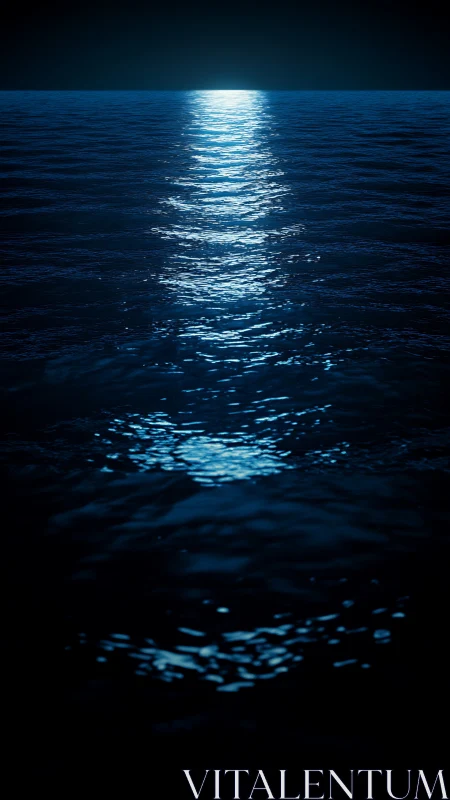 Moonlit reflection across dark open ocean surface.