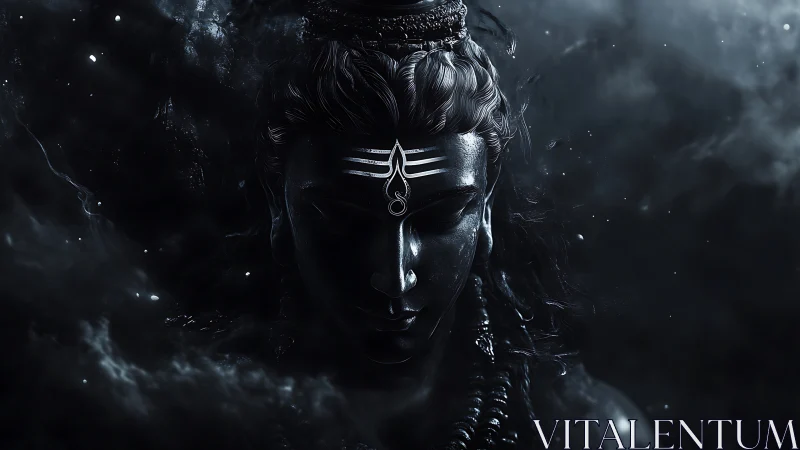 Nocturnal divine bust in volumetric smoke-lit chiaroscuro.