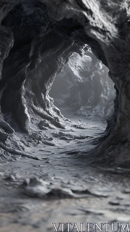 Subsurface cave corridor rendered with high-detail rock displacement