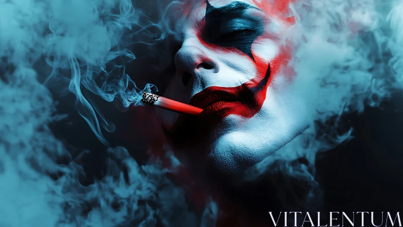 Smoke crowned jester drifts between neon hush and chaos