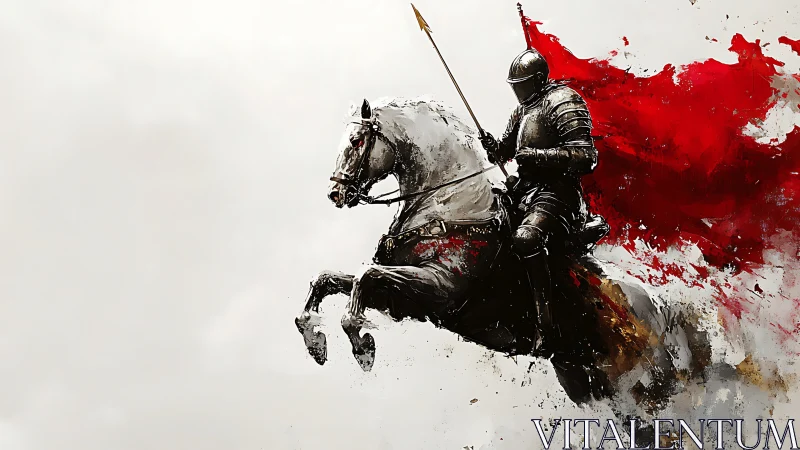 Crimson banners explode as the armored rider shatters silence