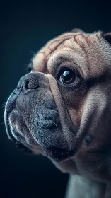 Hyper-detailed side portrait isolates a contemplative pug head