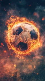Incandescent leather football engulfed in dynamic plasma flames