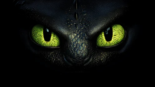 Close frontal view of stylized reptilian eyes in darkness.