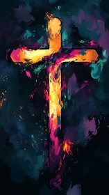 Radiant painted cross glows with vivid color and quiet hope