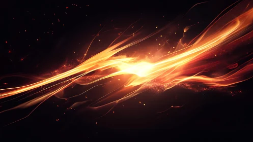 Dynamic Abstract Streaks of Light in Fiery Tones on Dark Background.