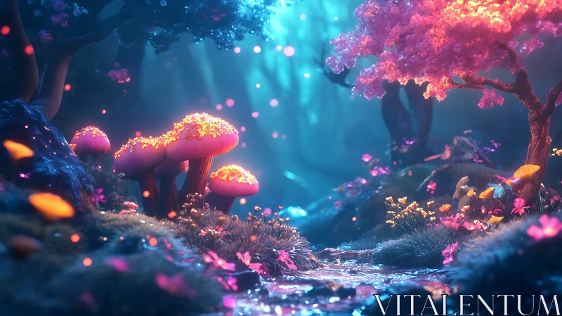 Bioluminescent Fantasy Forest with Glowing Mushrooms.