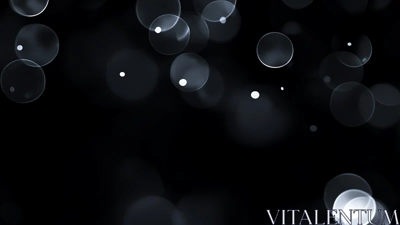 Defocused luminous bokeh spheres drift across a deep black field