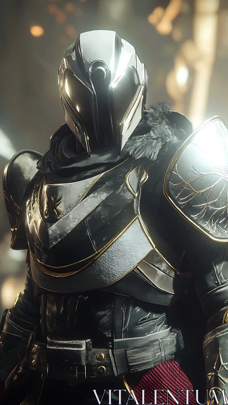 Armored sci fi knight stands ready in cinematic golden light