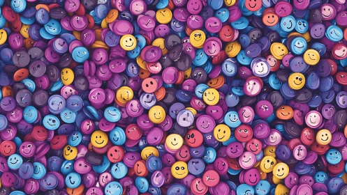 Dense field of glossy smiley badges with varied facial glyphs