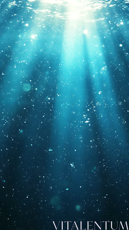 Submerged water column with downward shafts of blue light.