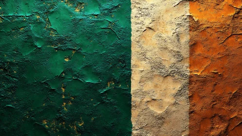 Textured tricolor wall evokes Irish flag with rich patina.