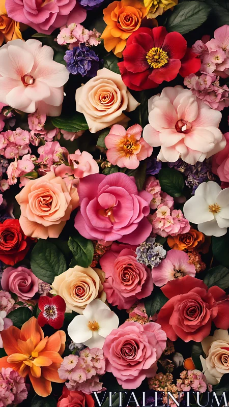 Vibrant Floral Arrangement with Roses and Garden Blooms.