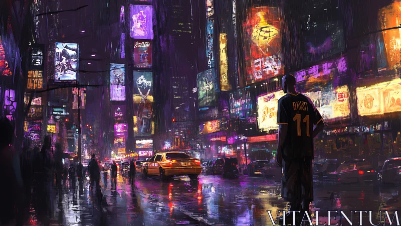 Neon soaked city street glows against a restless rainy night