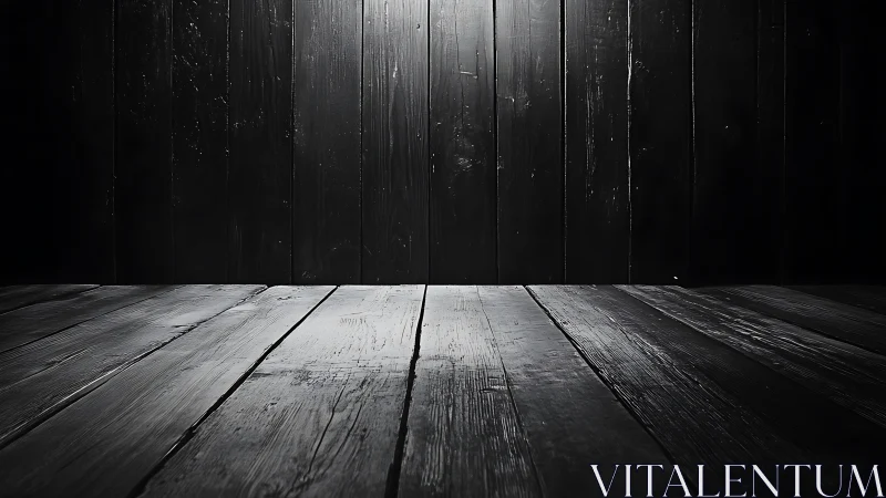 Dark wooden studio backdrop with dramatic spotlight floor.